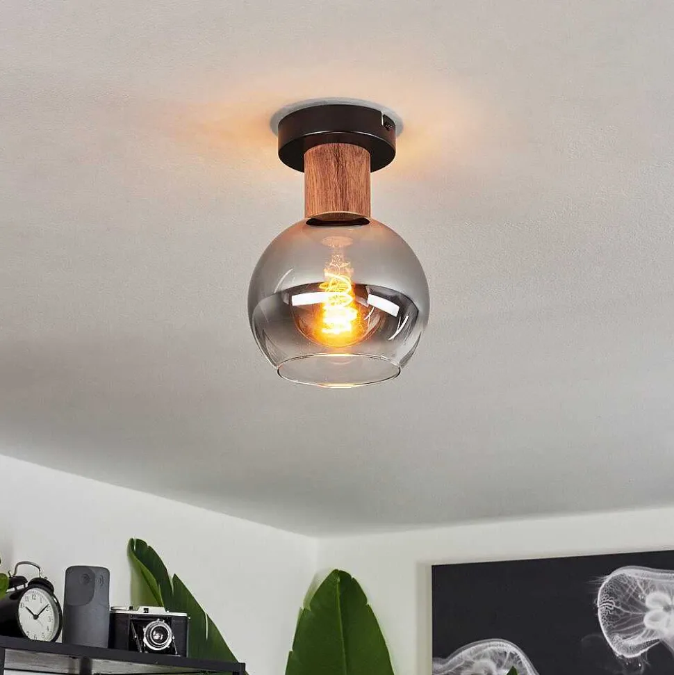 Plafonnier Vouhet Brun, Couleur Bois, Noir, 1 Lumiere