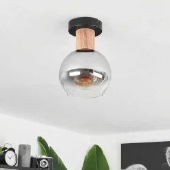 Plafonnier Vouhet Brun, Couleur Bois, Noir, 1 Lumiere