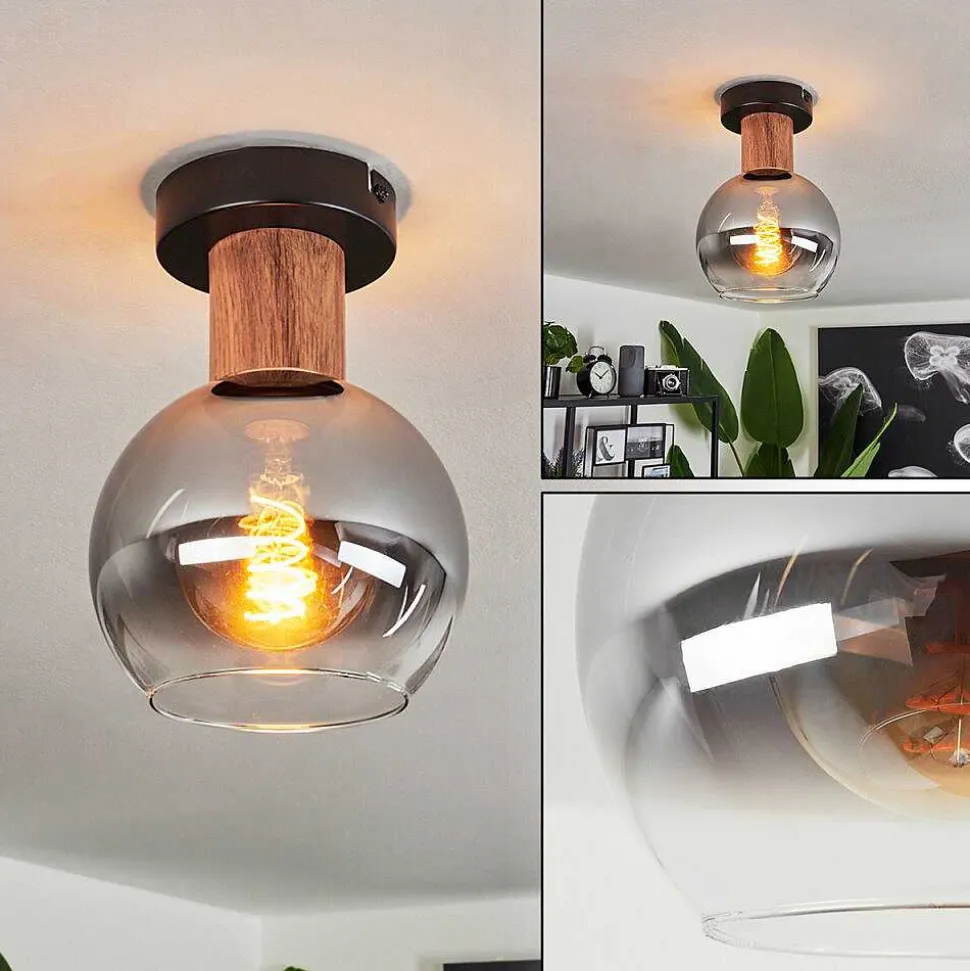 Plafonnier Vouhet Brun, Couleur Bois, Noir, 1 Lumiere