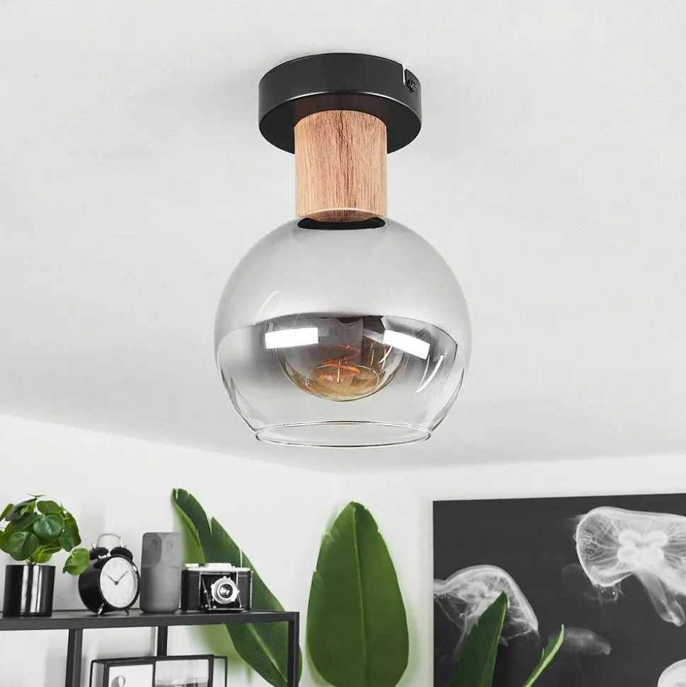 Plafonnier Vouhet Brun, Couleur Bois, Noir, 1 Lumiere