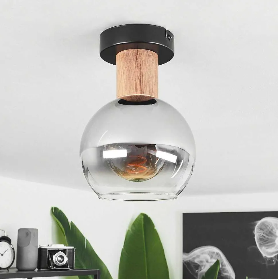 Plafonnier Vouhet Brun, Couleur Bois, Noir, 1 Lumiere