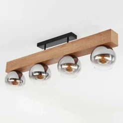 Plafonnier Vouhet Brun, Couleur Bois, Noir, 4 Lumieres