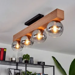 Plafonnier Vouhet Brun, Couleur Bois, Noir, 4 Lumieres