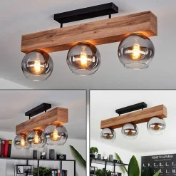 Plafonnier Vouhet Brun, Couleur Bois, Noir, 3 Lumieres