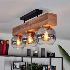 Plafonnier Vouhet Brun, Couleur Bois, Noir, 3 Lumieres