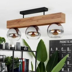 Plafonnier Vouhet Brun, Couleur Bois, Noir, 3 Lumieres