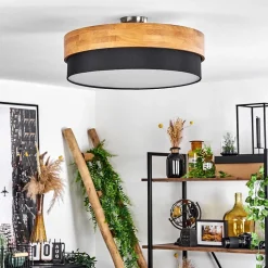 Plafonnier Vrolle Bois Clair, Nickel Mat, 3 Lumieres