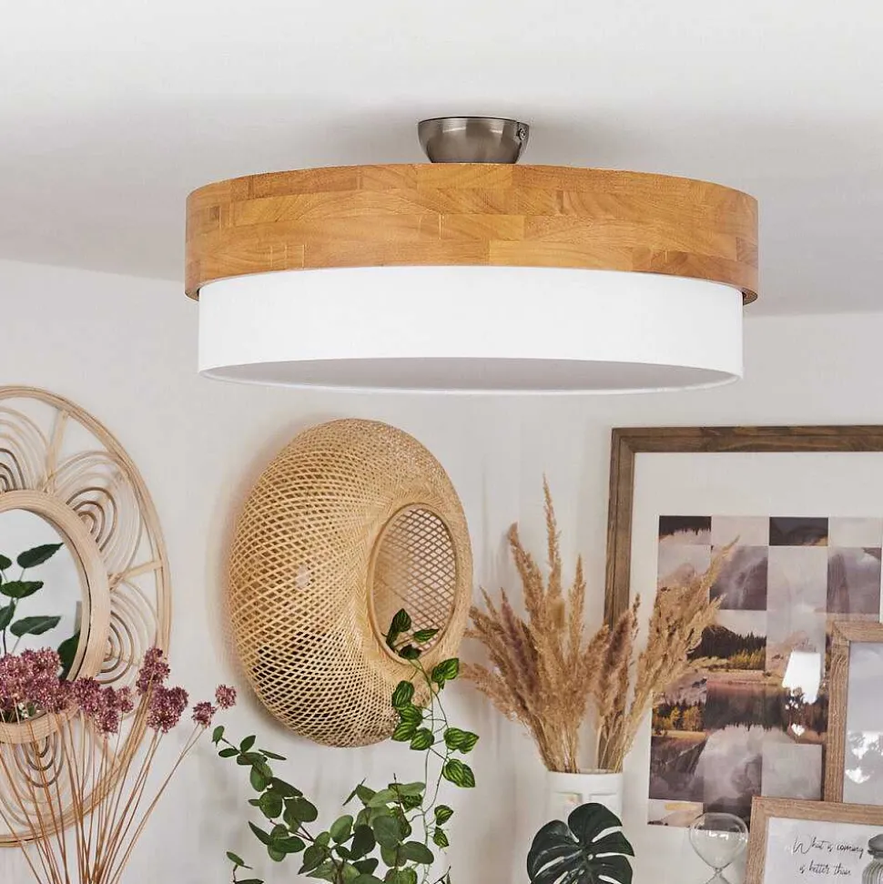 Plafonnier Vrolle Bois Clair, Nickel Mat, 3 Lumieres