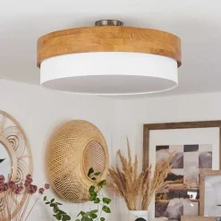 Plafonnier Vrolle Bois Clair, Nickel Mat, 3 Lumieres