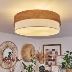 Plafonnier Vrolle Bois Clair, Nickel Mat, 3 Lumieres