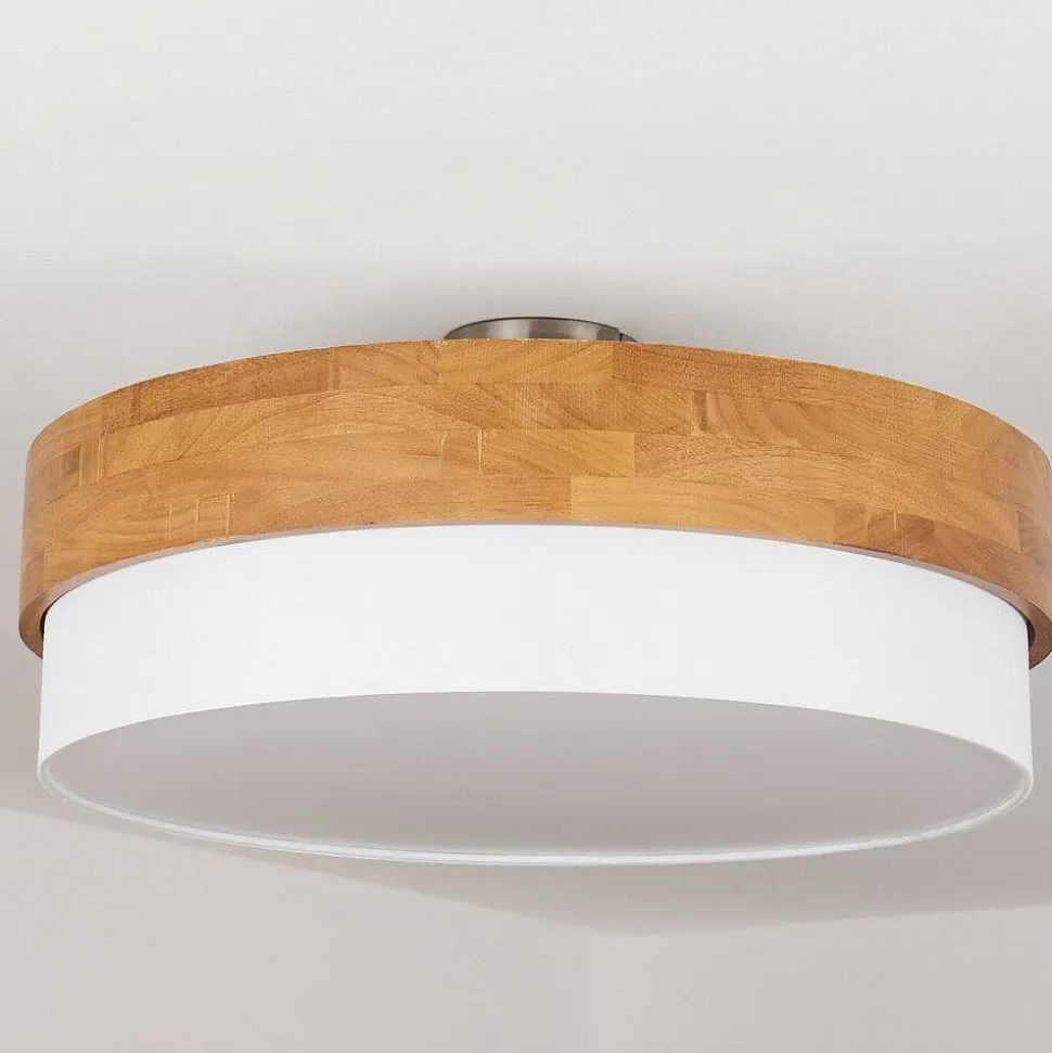 Plafonnier Vrolle Bois Clair, Nickel Mat, 3 Lumieres