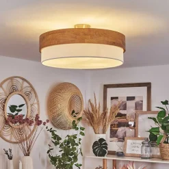 Plafonnier Vrolle Bois Clair, Nickel Mat, 3 Lumieres