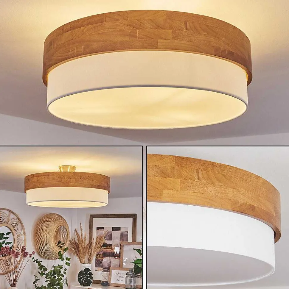 Plafonnier Vrolle Bois Clair, Nickel Mat, 3 Lumieres