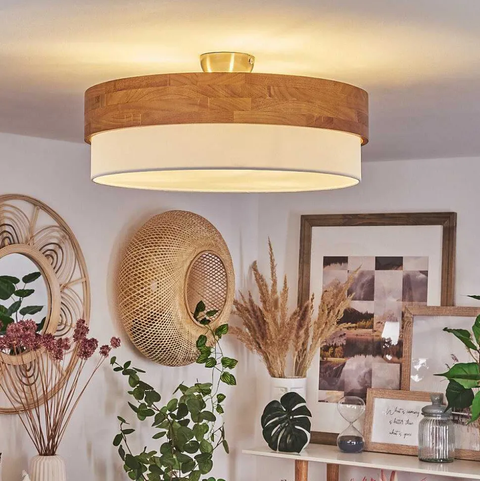 Plafonnier Vrolle Bois Clair, Nickel Mat, 3 Lumieres