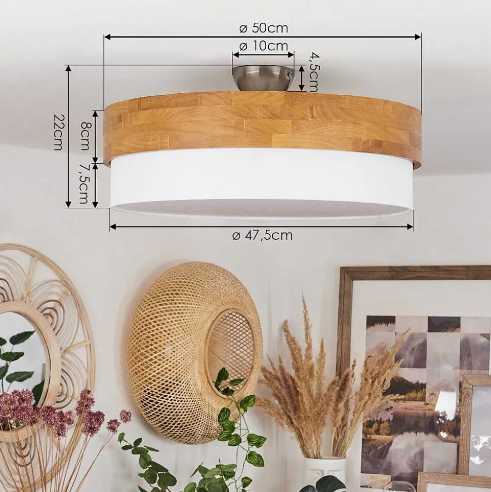 Plafonnier Vrolle Bois Clair, Nickel Mat, 3 Lumieres