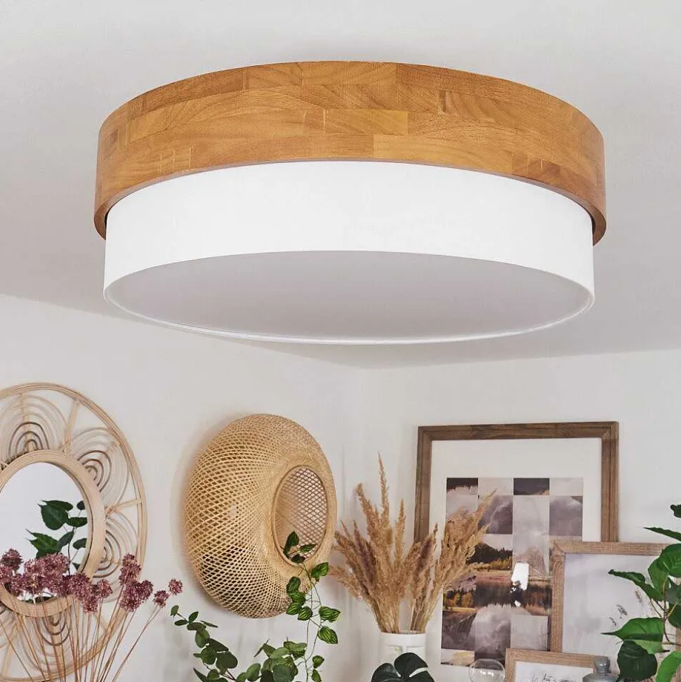 Plafonnier Vrolle Bois Clair, Nickel Mat, 3 Lumieres