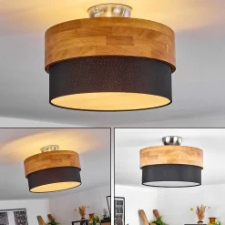 Plafonnier Vrolle Bois Clair, Nickel Mat, 2 Lumieres