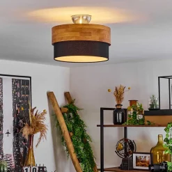 Plafonnier Vrolle Bois Clair, Nickel Mat, 2 Lumieres