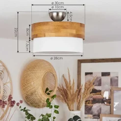 Plafonnier Vrolle Bois Clair, Nickel Mat, 2 Lumieres