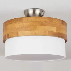 Plafonnier Vrolle Bois Clair, Nickel Mat, 2 Lumieres