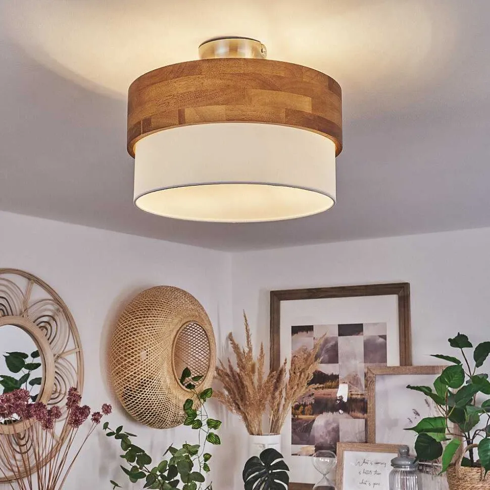 Plafonnier Vrolle Bois Clair, Nickel Mat, 2 Lumieres