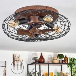 Plafonnier Wemude Brun, Noir, 4 Lumieres, Telecommandes