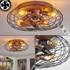 Plafonnier Wemude Brun, Noir, 4 Lumieres, Telecommandes