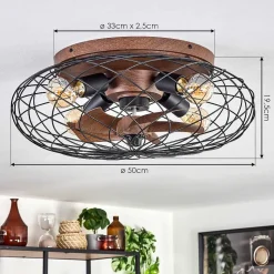 Plafonnier Wemude Brun, Noir, 4 Lumieres, Telecommandes