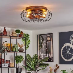 Plafonnier Wemude Brun, Noir, 4 Lumieres, Telecommandes