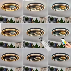 Plafonnier Xamontarupt Led Brun, Couleur Bois, Noir, 1 Lumiere, Telecommandes