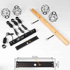 Plafonnier Yaak Bois Clair, Noir, 4 Lumieres