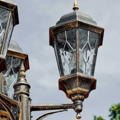 Reverbere Hongkong Or, Laiton, Transparent, 3 Lumieres