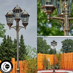 Reverbere Hongkong Or, Laiton, Transparent, 3 Lumieres