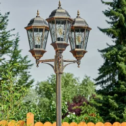 Reverbere Hongkong Or, Laiton, Transparent, 3 Lumieres