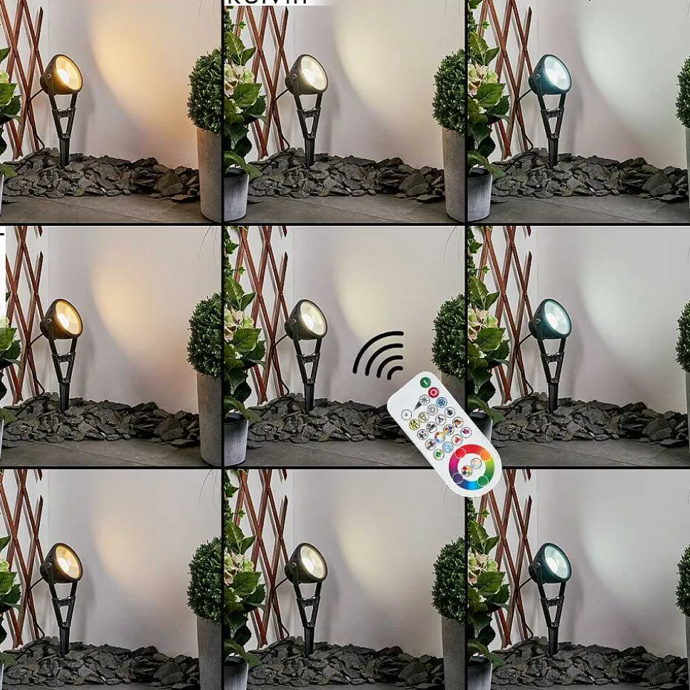 Spot De Jardin Phniet Led Noir, 1 Lumiere, Telecommandes, Changeur De Couleurs