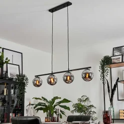 Suspension - Verre Gastor Chrome, Fume, 4 Lumieres