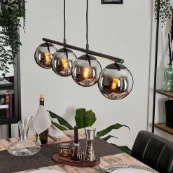 Suspension - Verre Gastor Chrome, Fume, 4 Lumieres