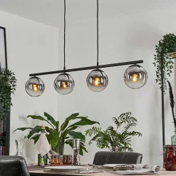 Suspension - Verre Gastor Chrome, Clair, Fume, 4 Lumieres