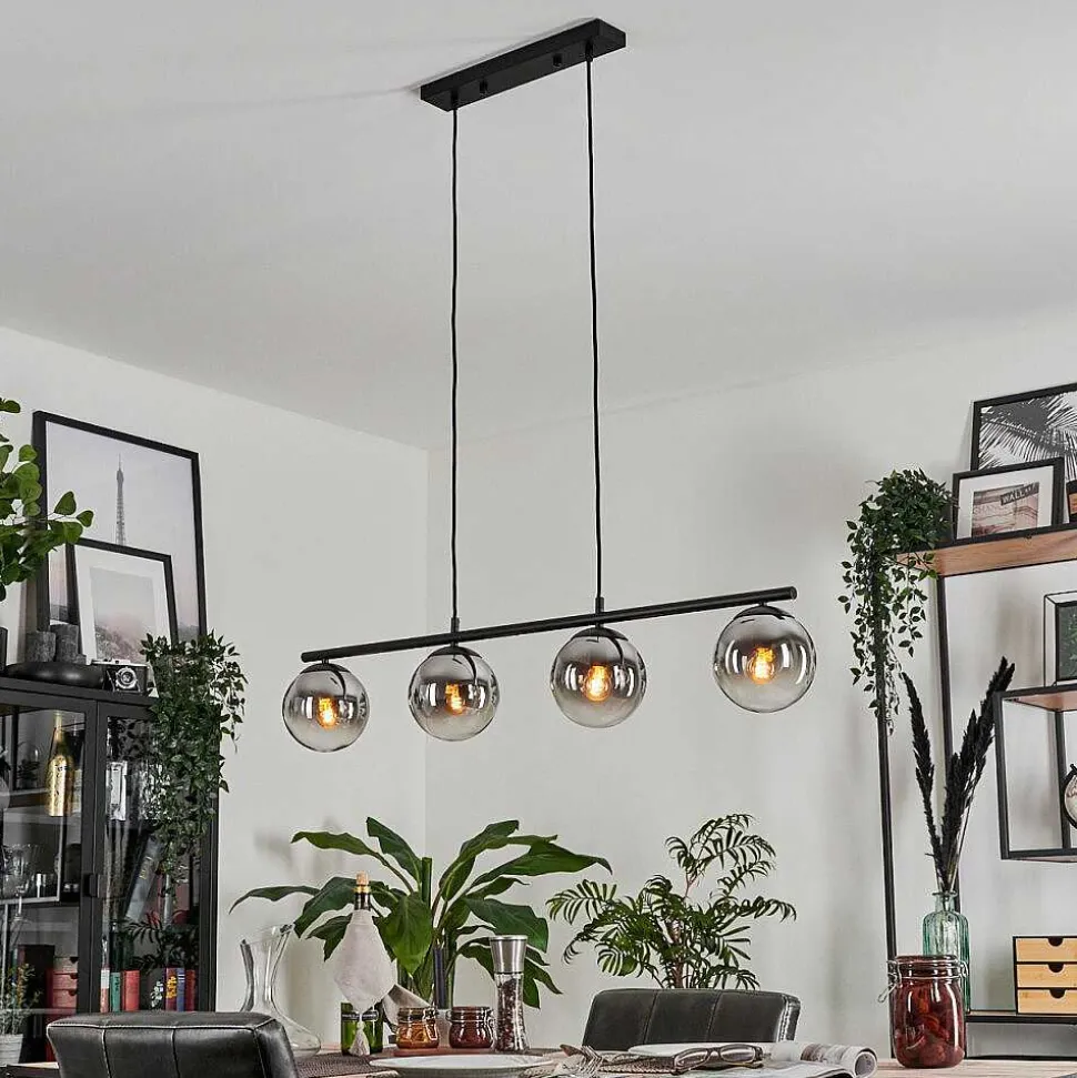 Suspension - Verre Gastor Chrome, Clair, Fume, 4 Lumieres