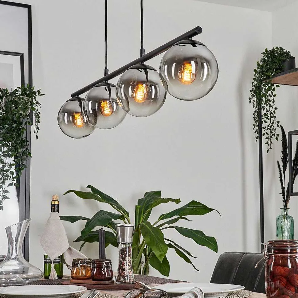 Suspension - Verre Gastor Chrome, Clair, Fume, 4 Lumieres