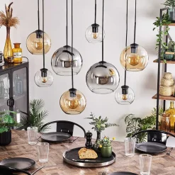 Suspension - Verre Koyoto Ambre, Clair, Fume, 8 Lumieres