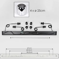 Suspension - Verre Lauden Chrome, Fume, 4 Lumieres