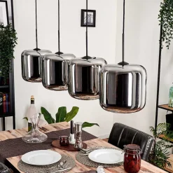 Suspension - Verre Lauden Chrome, Fume, 4 Lumieres