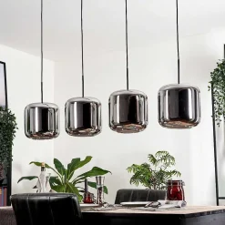 Suspension - Verre Lauden Chrome, Fume, 4 Lumieres