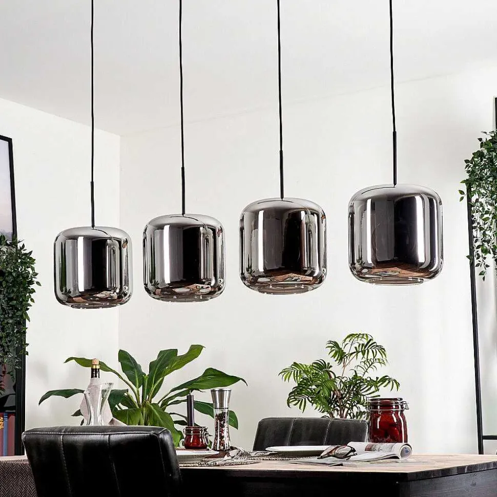 Suspension - Verre Lauden Chrome, Fume, 4 Lumieres