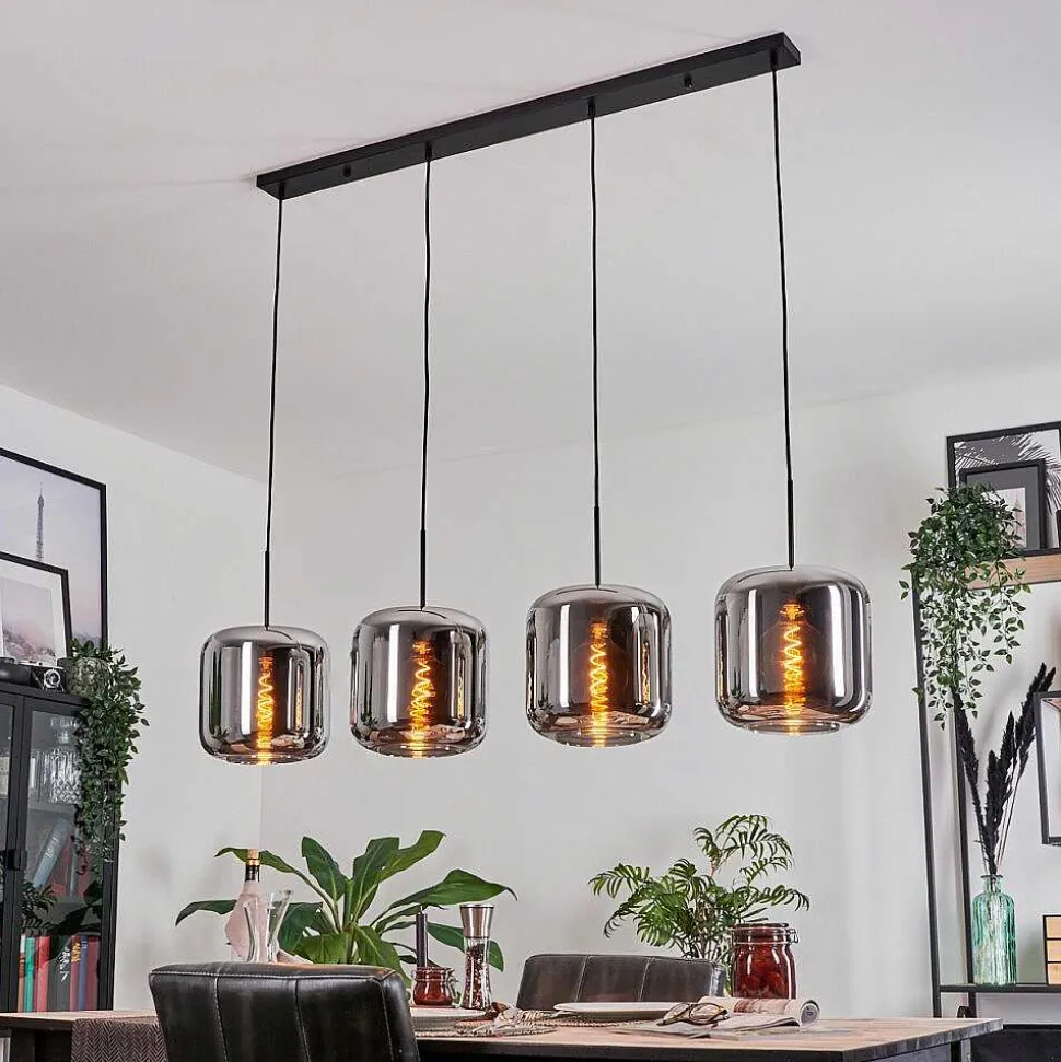 Suspension - Verre Lauden Chrome, Fume, 4 Lumieres