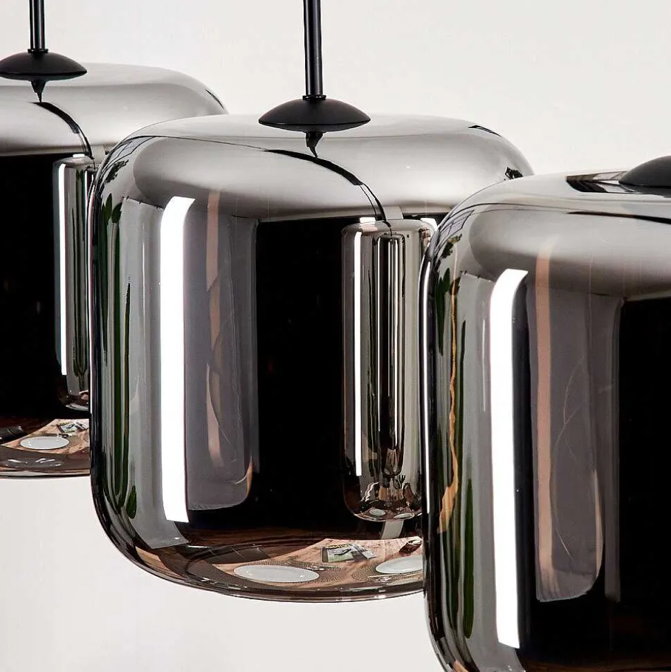 Suspension - Verre Lauden Chrome, Fume, 4 Lumieres