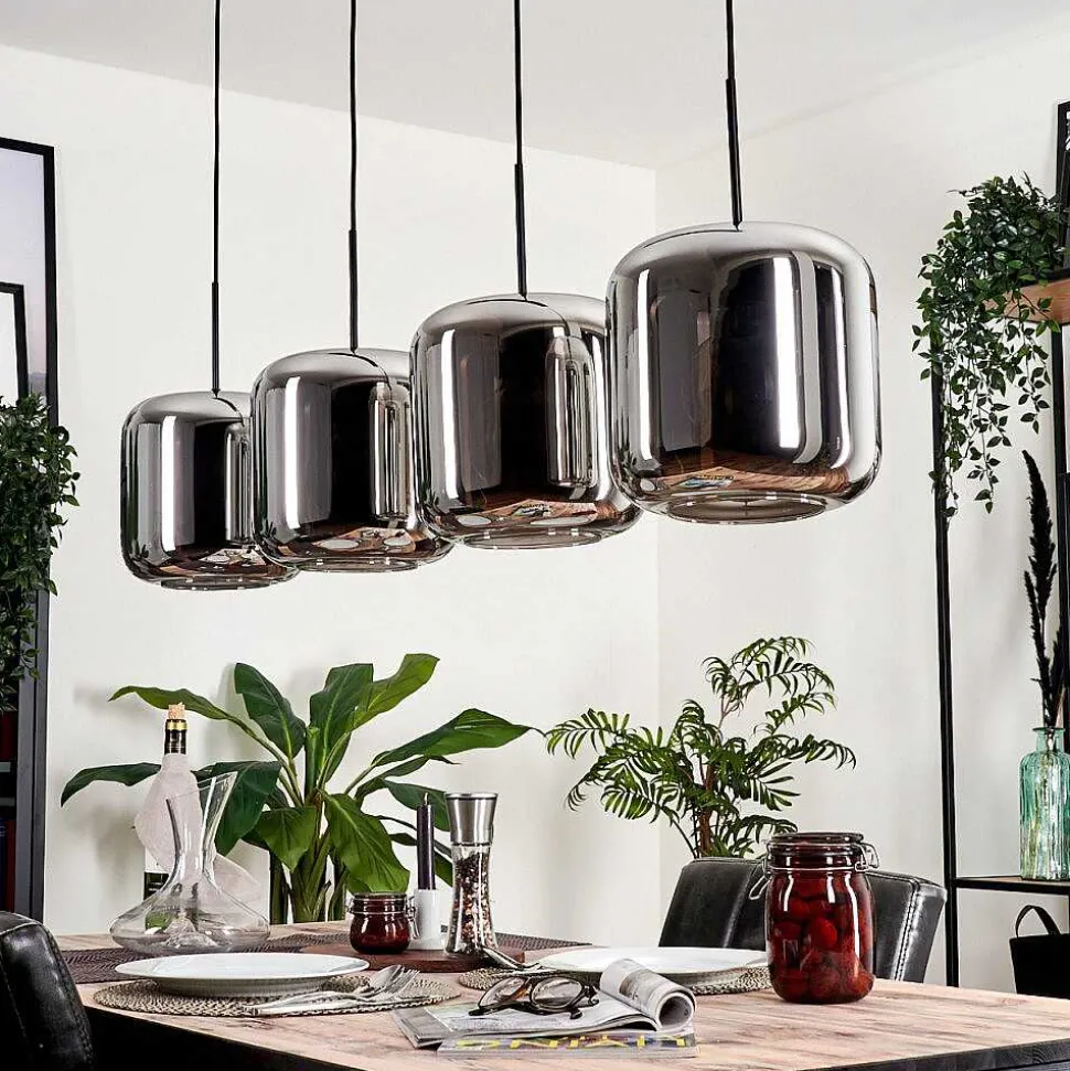 Suspension - Verre Lauden Chrome, Fume, 4 Lumieres