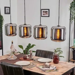 Suspension - Verre Lauden Chrome, Fume, 4 Lumieres