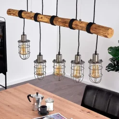 Suspension Adama Bois Fonce, Noir, 5 Lumieres